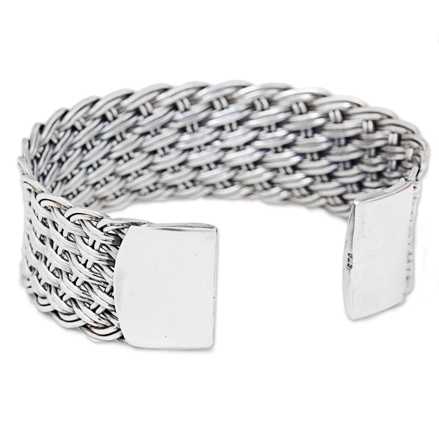 Hill Tribe Basketweave Thai Handcrafted Woven Sterling Silver Cuff Bracelet