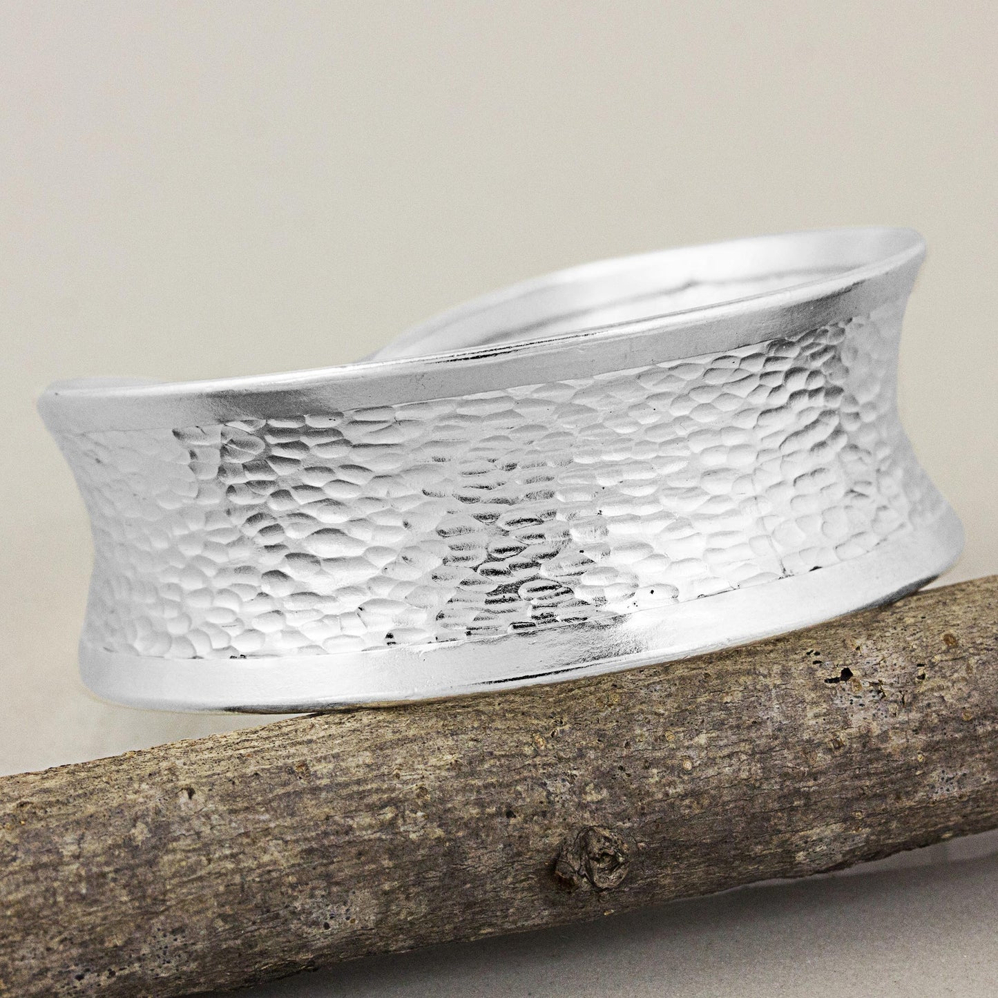 Hill Tribe Curves Hammered Silver 950 Hill Tribe Concave Cuff Bracelet