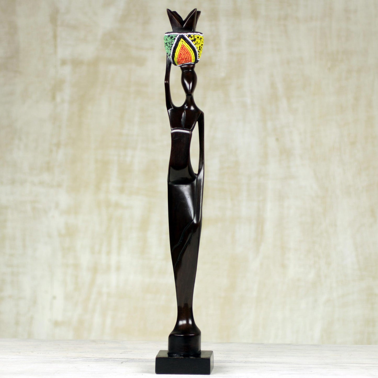 Akatua Handmade Ghanaian Ebony Wood and Recycled Glass Sculpture