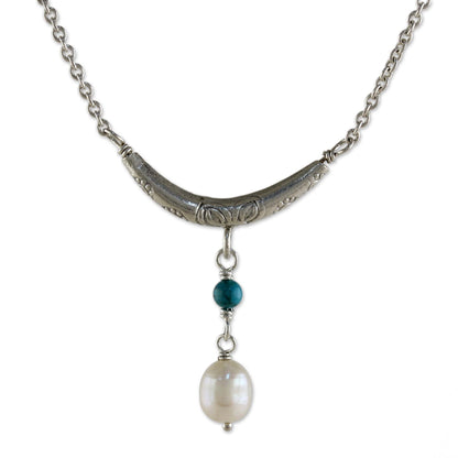 Moon and Starlight Cultured Pearl and Calcite Pendant Necklace from Thailand