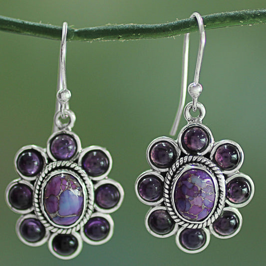 Purple Blossoms Amethyst and Purple Composite Turquoise Dangle Earrings