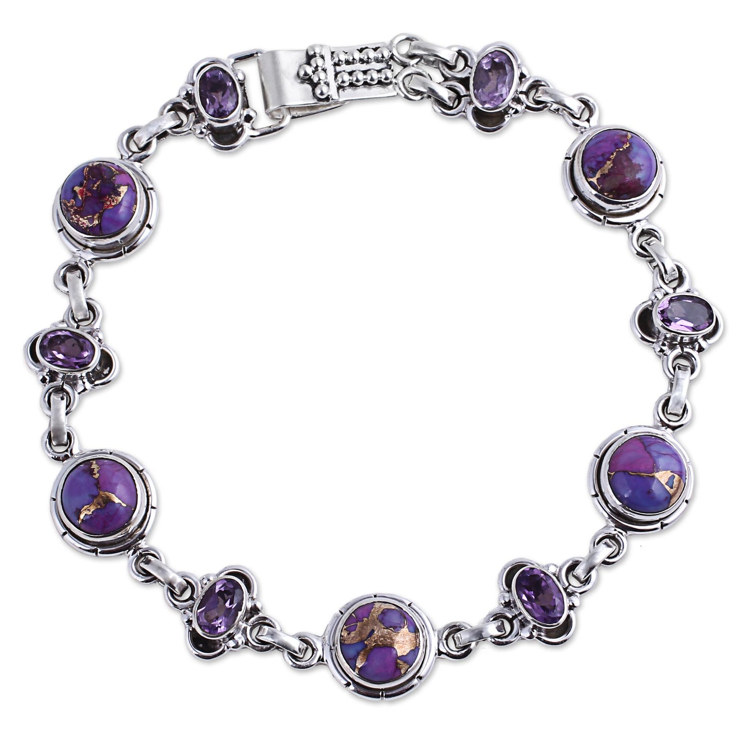 Purple Delight Amethyst and Purple Composite Turquoise Link Bracelet