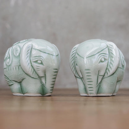 Elephant Paramours Green Ceramic Sculptures