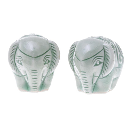 Elephant Paramours Green Ceramic Sculptures