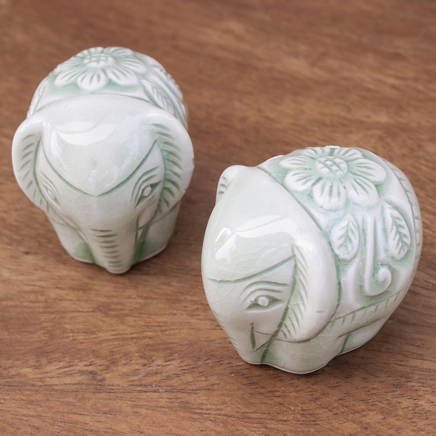 Elephant Paramours Green Ceramic Sculptures