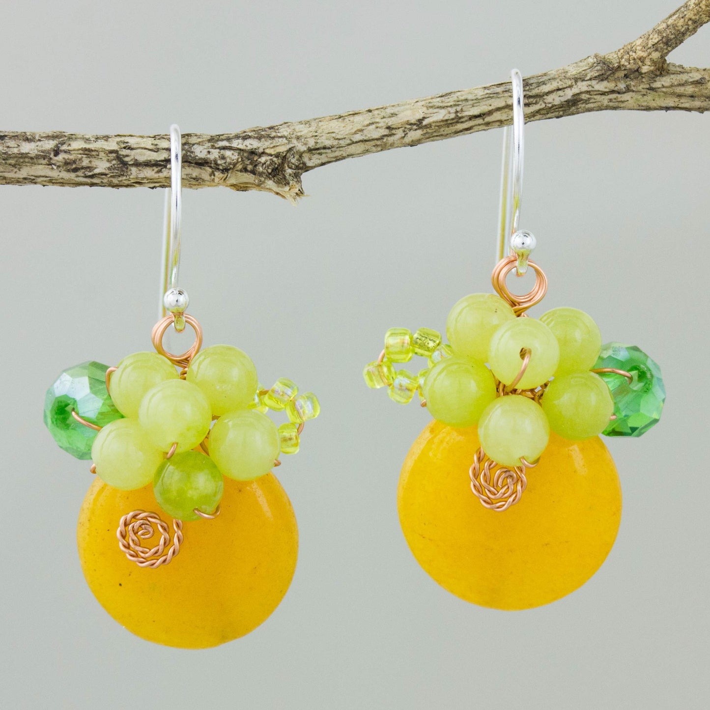 Moonlight Garden in Orange Quartz Silver Earrings