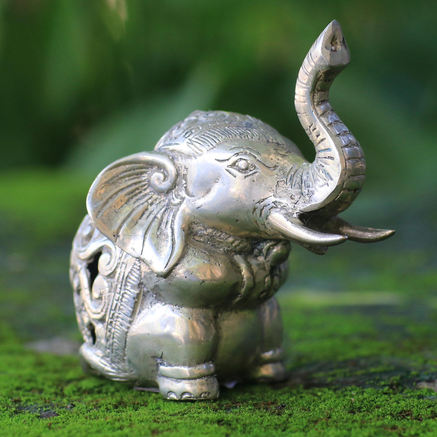 Little Elephant Indonesian Bronze Elephant Statuette with Silver Finish