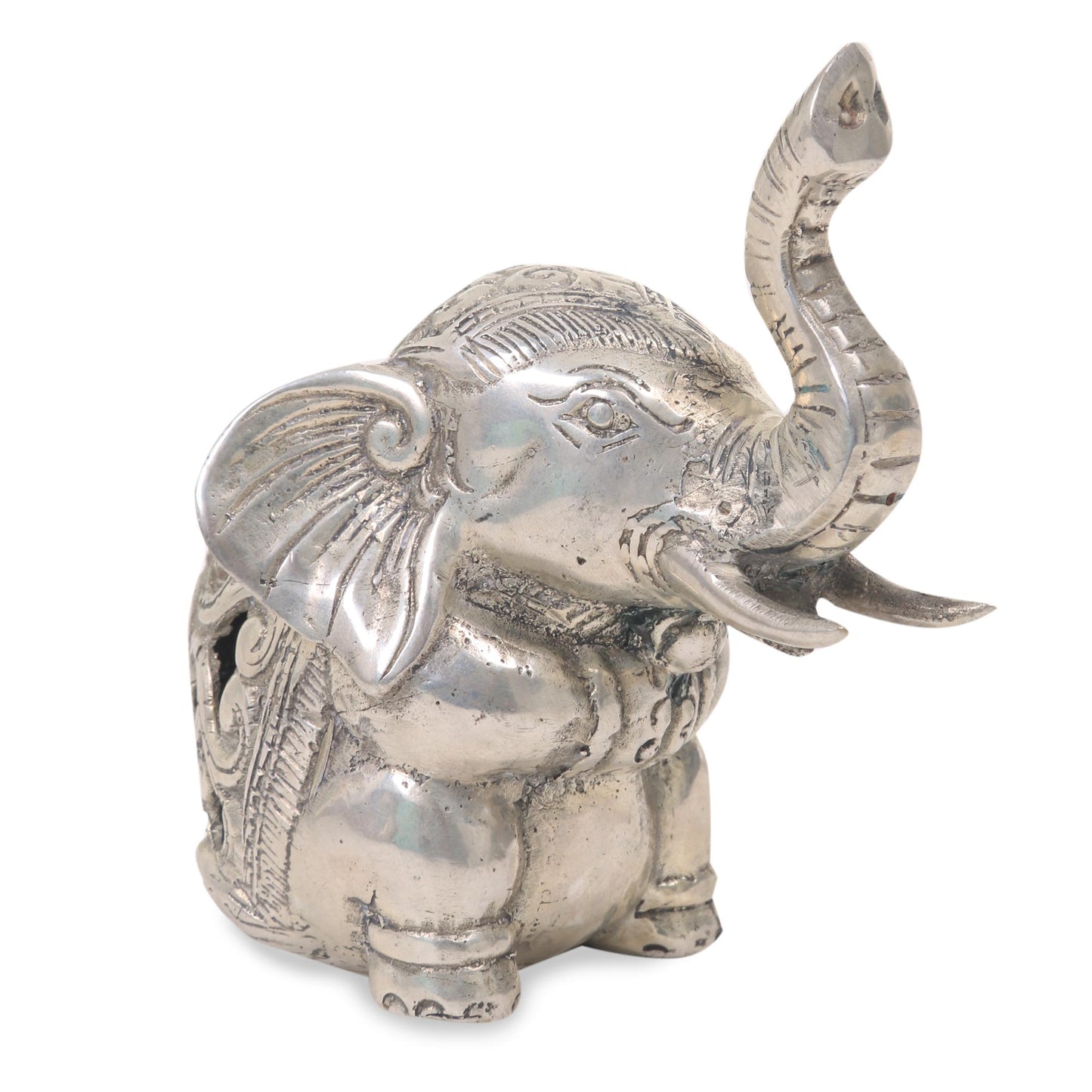 Little Elephant Indonesian Bronze Elephant Statuette with Silver Finish