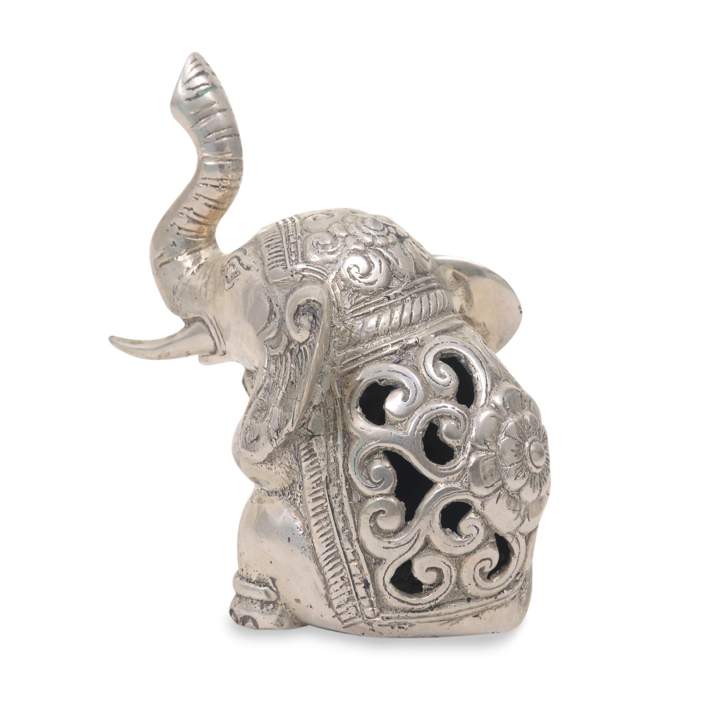 Little Elephant Indonesian Bronze Elephant Statuette with Silver Finish