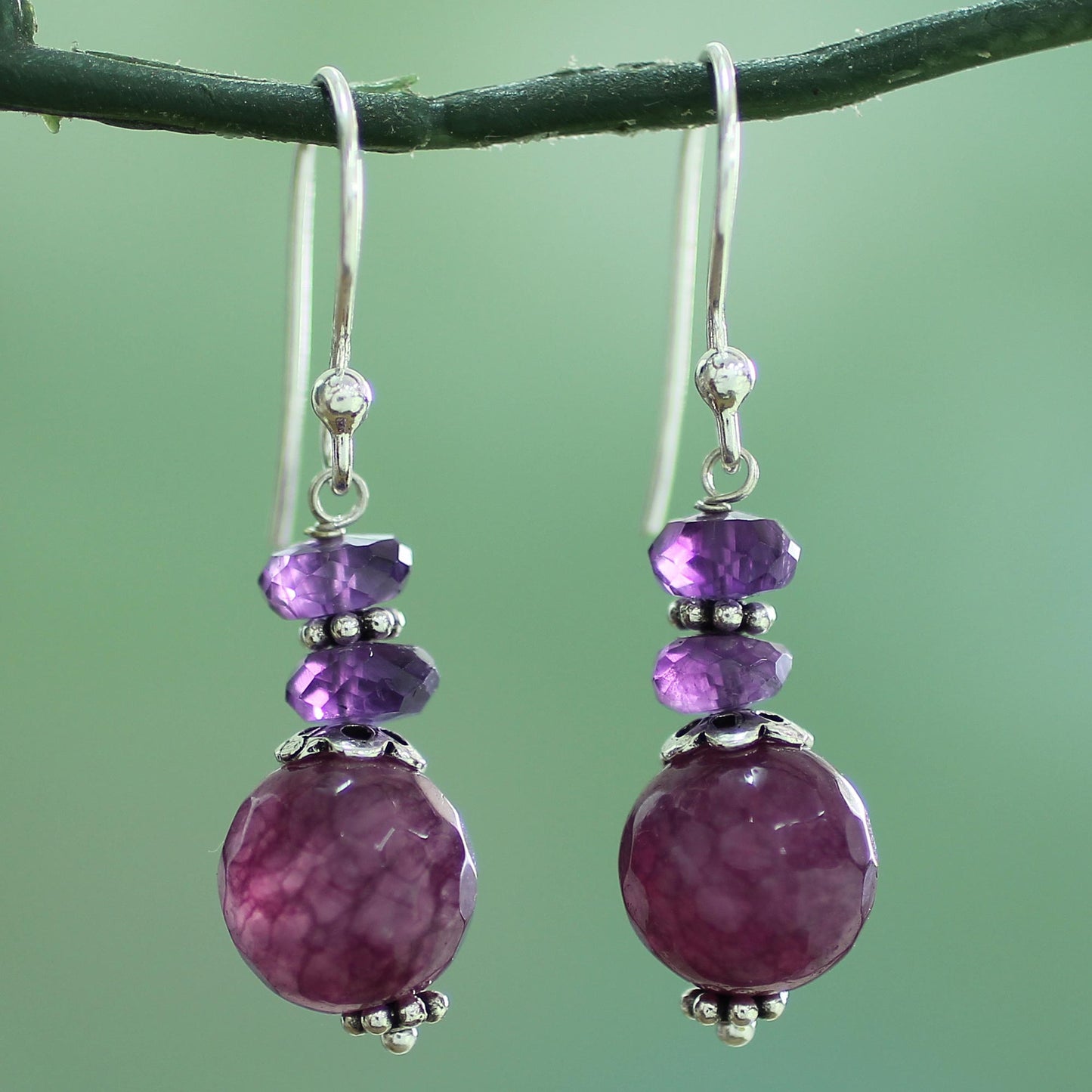 Graceful Amethyst Multi-Gem Silver Earrings