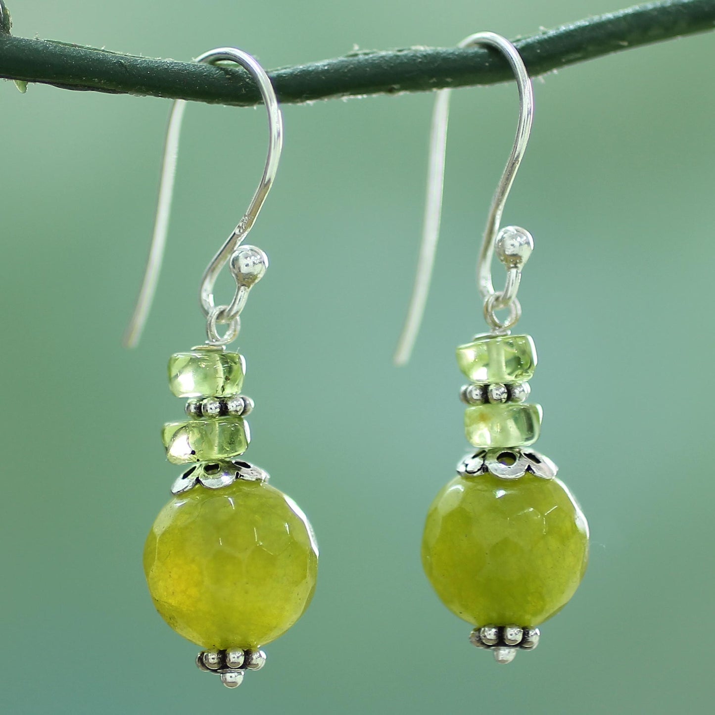 Peaceful Green Multi-Gem Silver Earrings