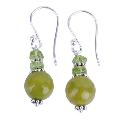 Peaceful Green Multi-Gem Silver Earrings