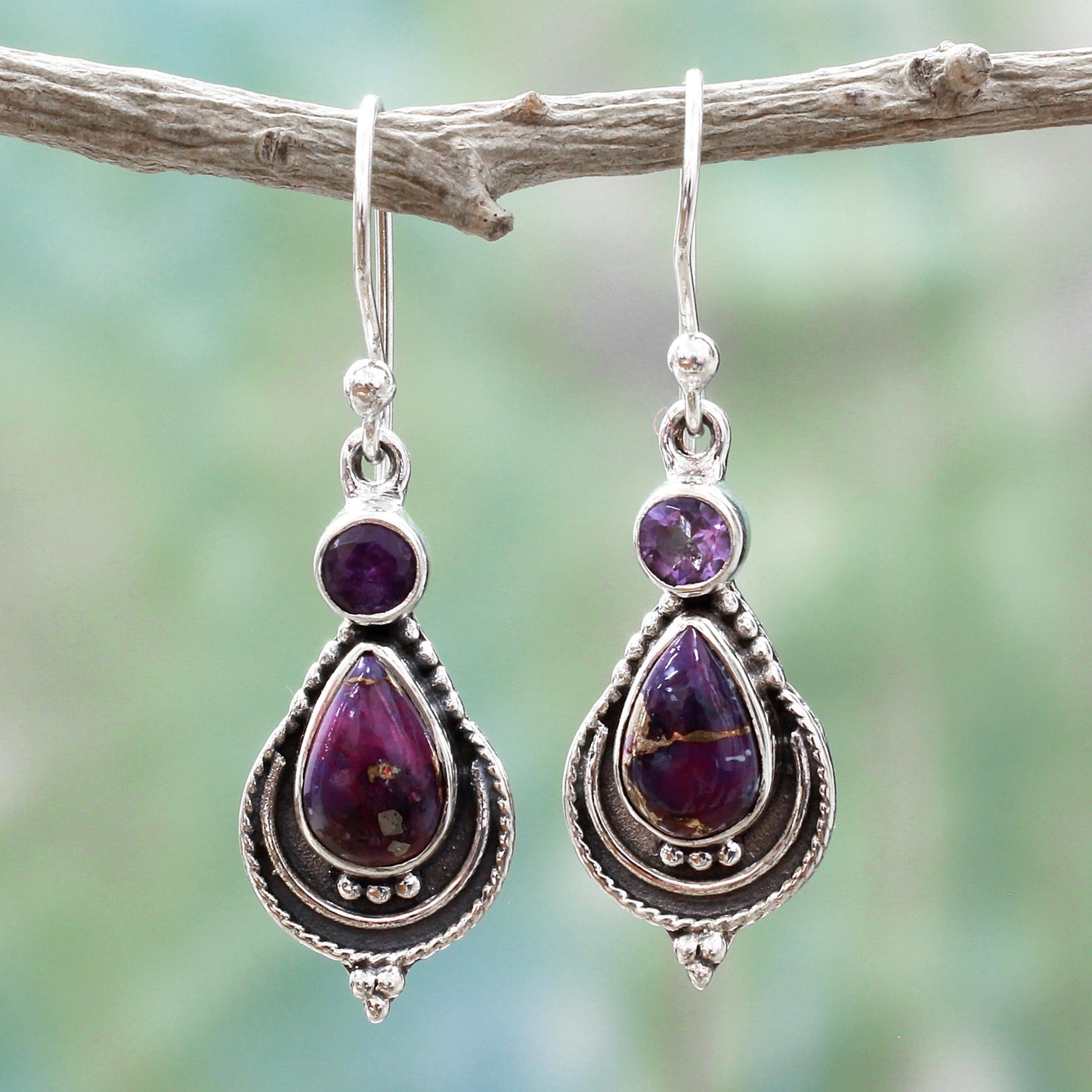 Mughal Lilac Sterling Silver Dangle Earrings