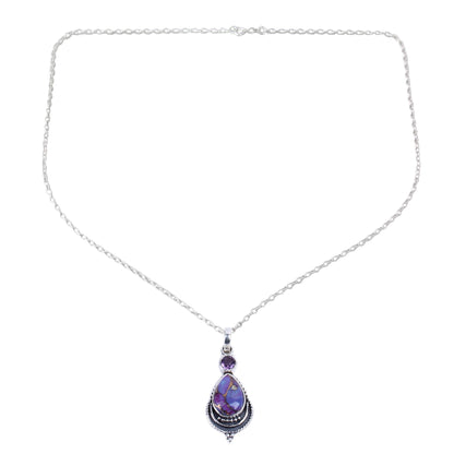 Mughal Lilac Silver Necklace with Amethyst and Composite Turquoise