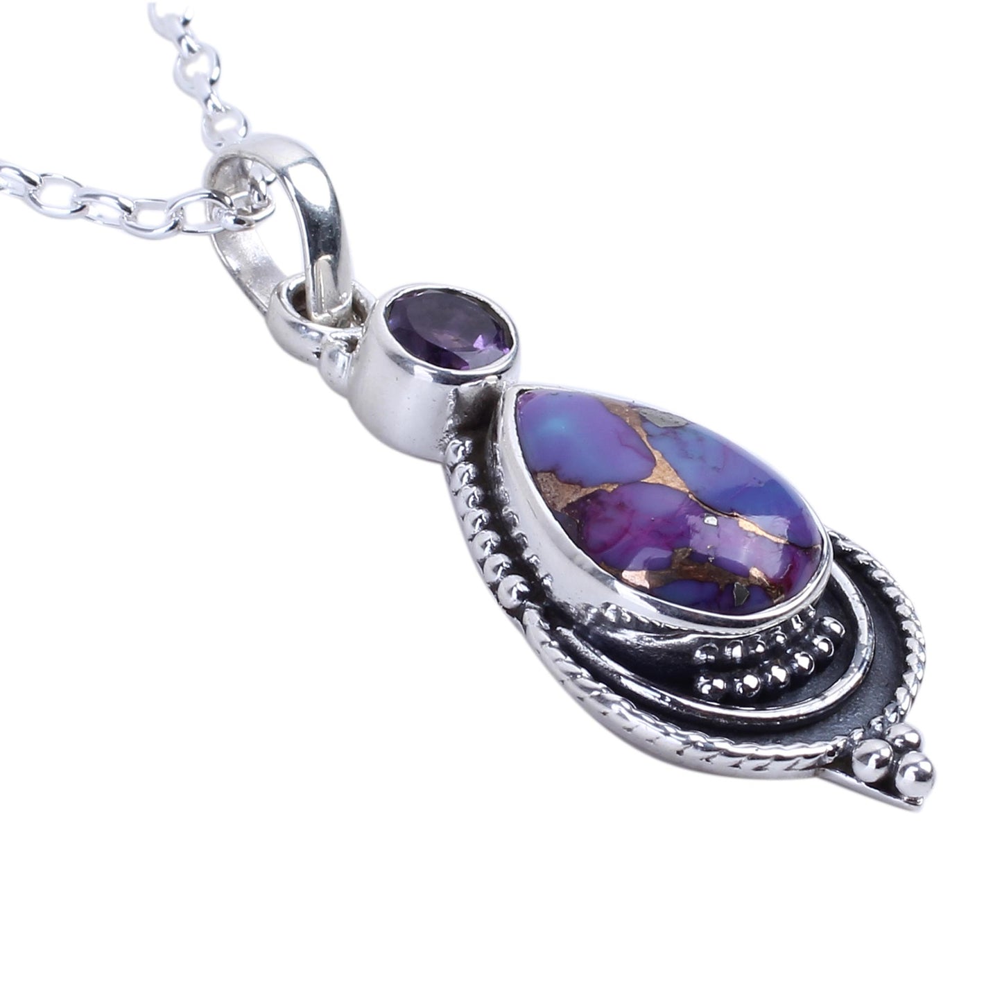 Mughal Lilac Silver Necklace with Amethyst and Composite Turquoise