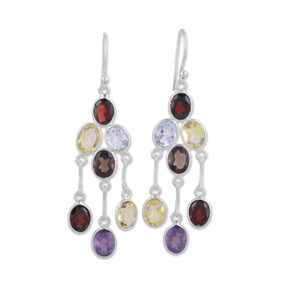 Wondrous Colors Handcrafted Multigemstone Indian Chandelier Earrings