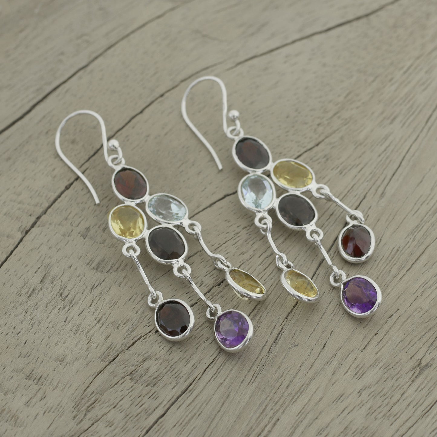 Wondrous Colors Handcrafted Multigemstone Indian Chandelier Earrings