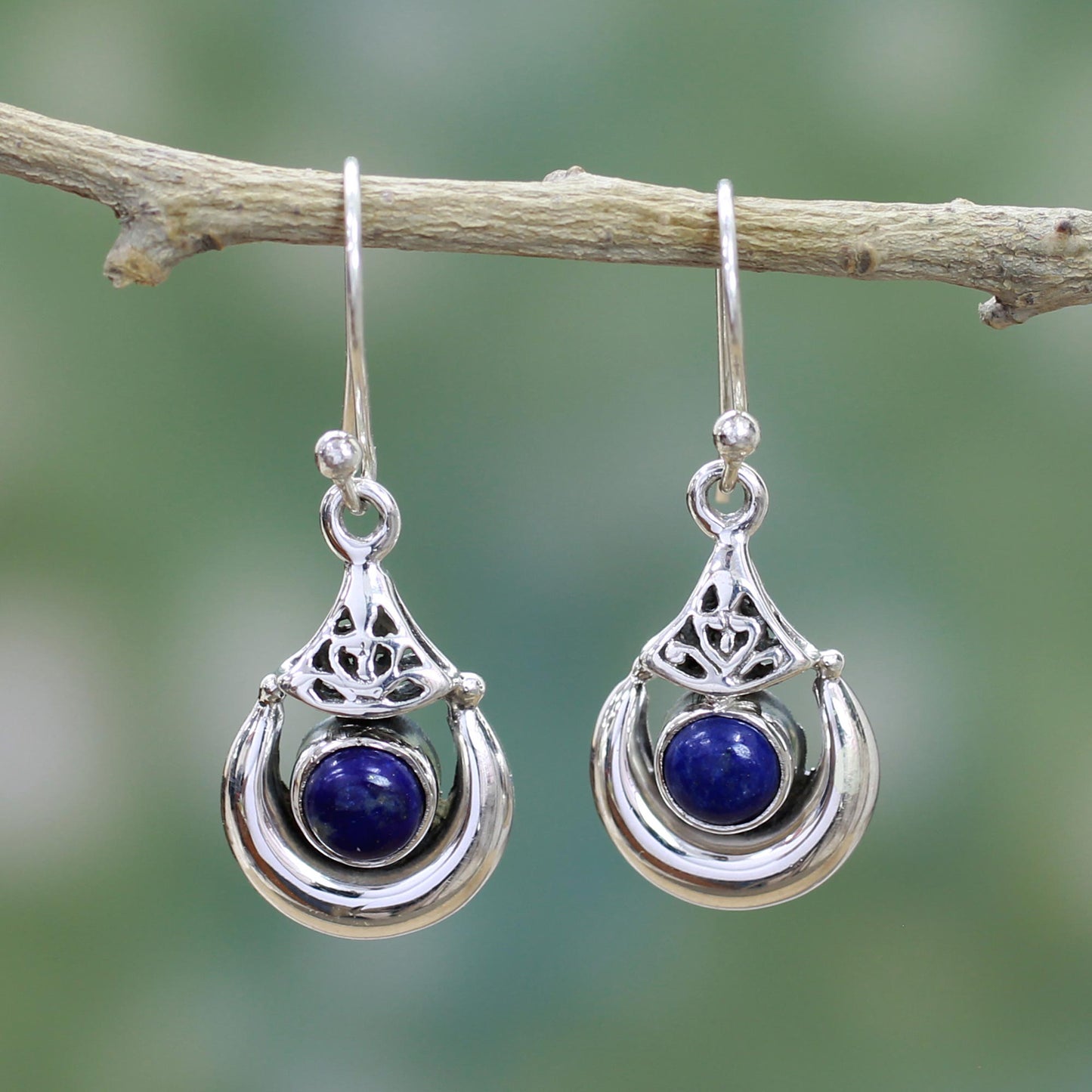 Alluring Crescent Lapis Lazuli Silver Earrings