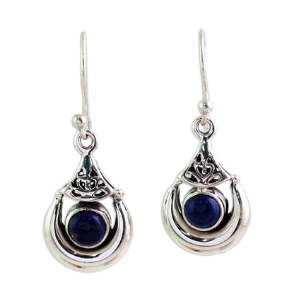 Alluring Crescent Lapis Lazuli Silver Earrings