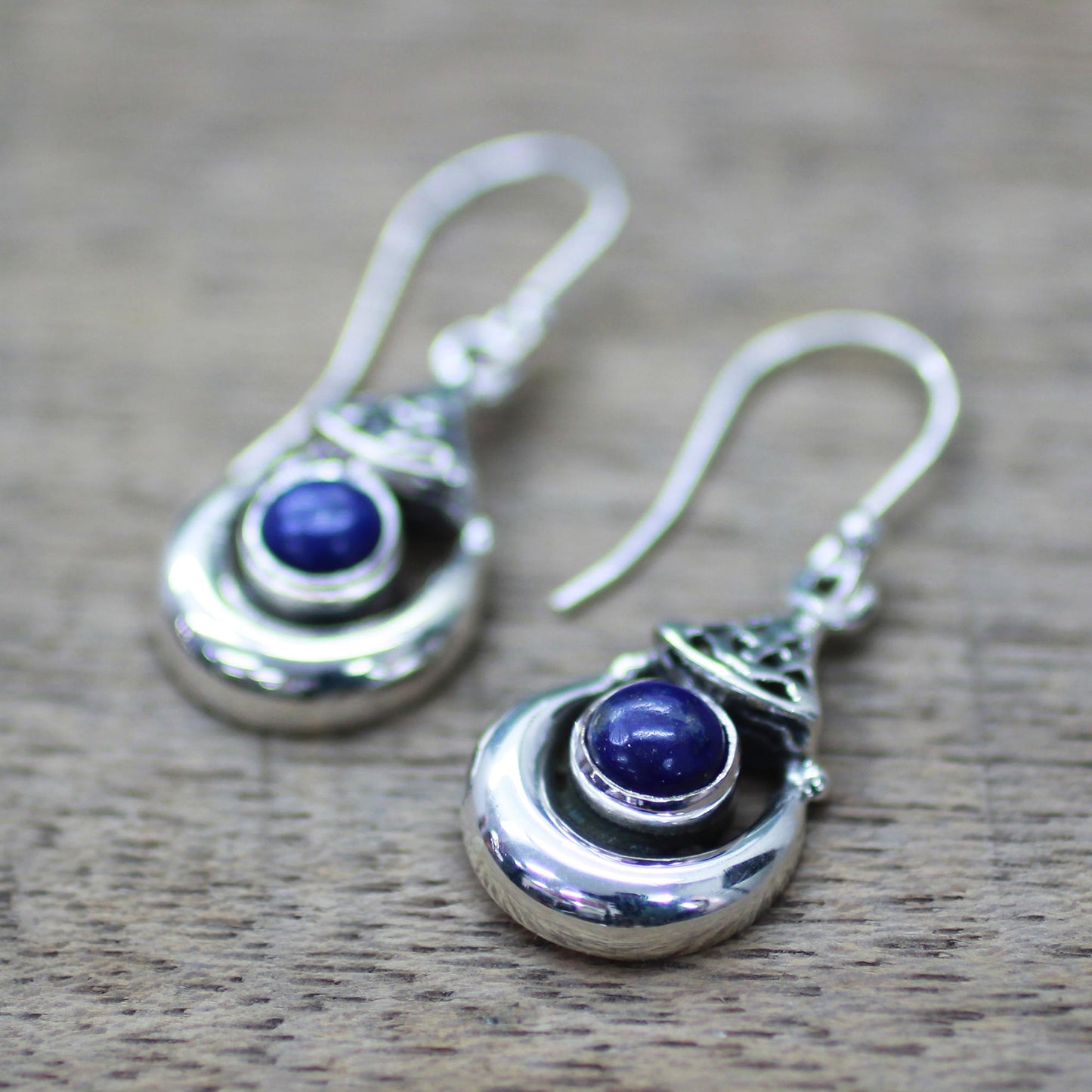 Alluring Crescent Lapis Lazuli Silver Earrings