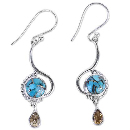 Sunny Splendor Sterling Silver Composite Turquoise Dangle Earrings India