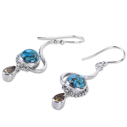 Sunny Splendor Sterling Silver Composite Turquoise Dangle Earrings India