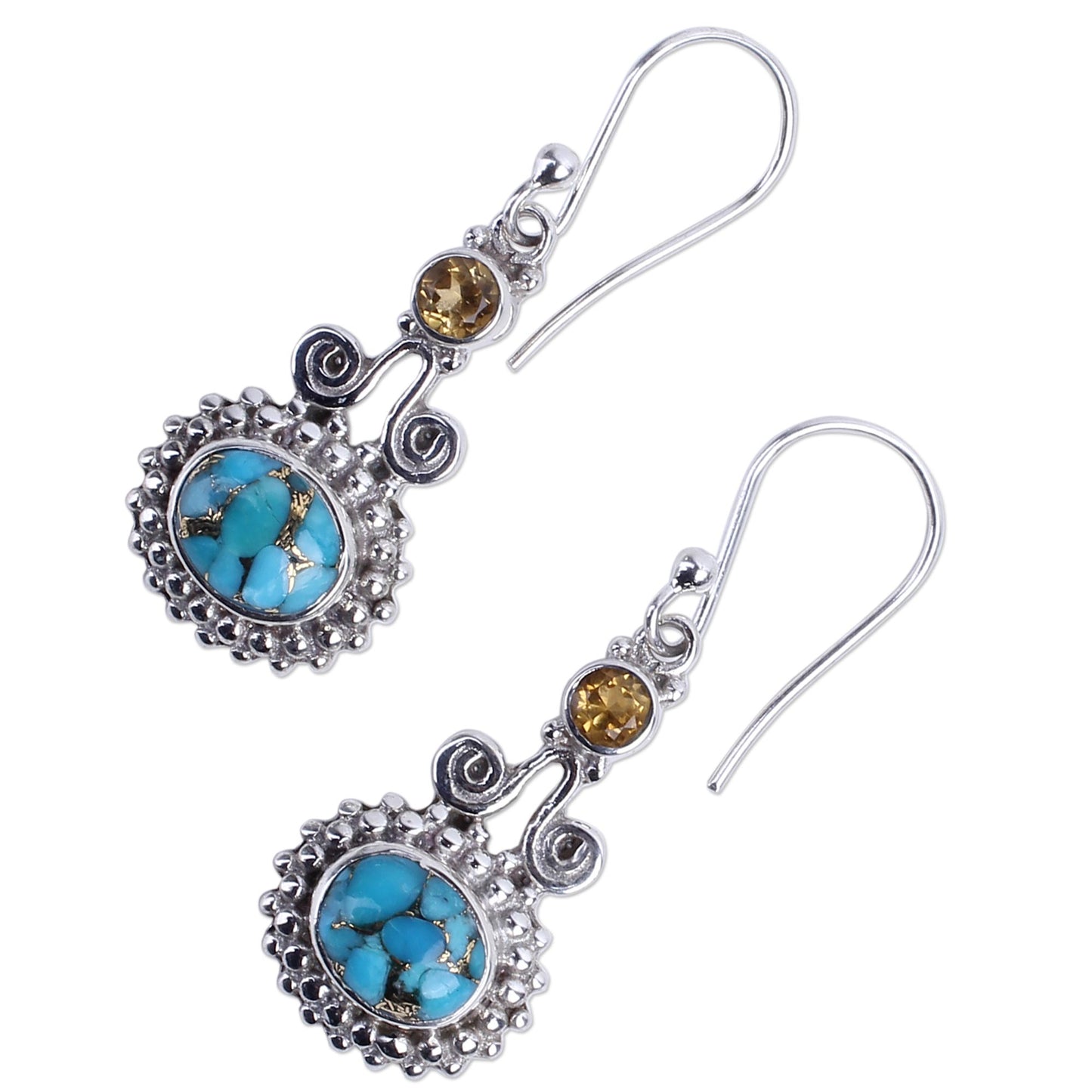 Dream Drops Citrine and Composite Turquoise Earrings Handmade in India