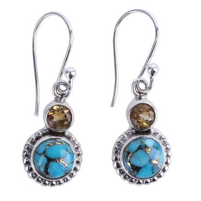 Earth and Sun Multi-Gem Silver Dangle Earrings