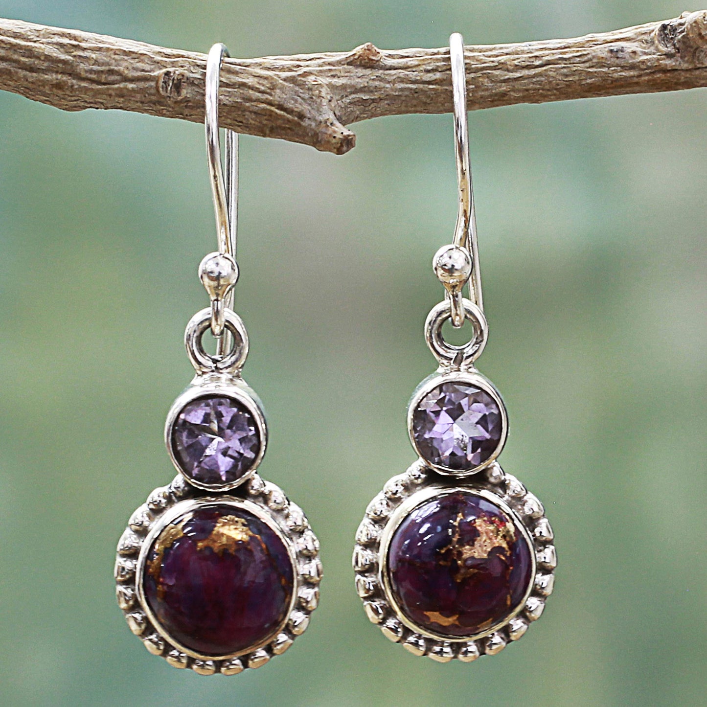 Purple Glamour Amethyst and Composite Turquoise Sterling Silver Earrings