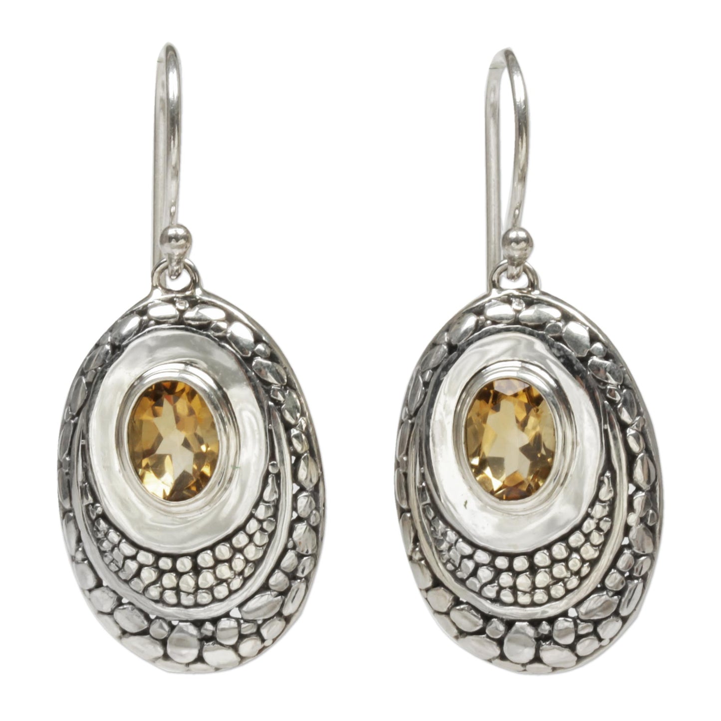 Yellow Brilliance Citrine and Sterling Silver Dangle Earrings from Indonesia