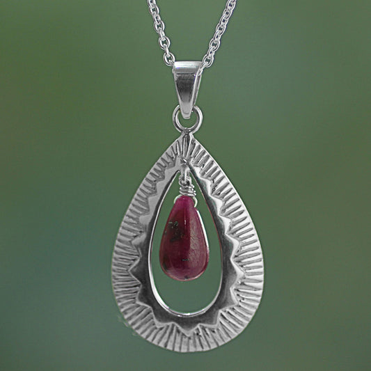 Ruby Grandeur Handcrafted Silver Ruby Pendant Chain Necklace from India