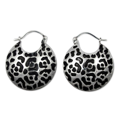 Life of the Jaguar Hand Made Sterling Silver Spot Hoop Earrings from Mexico