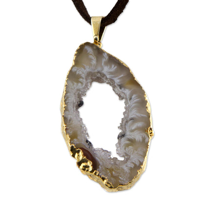 Magnificent Nature Agate & Gold Plated Pendant Leather Necklace