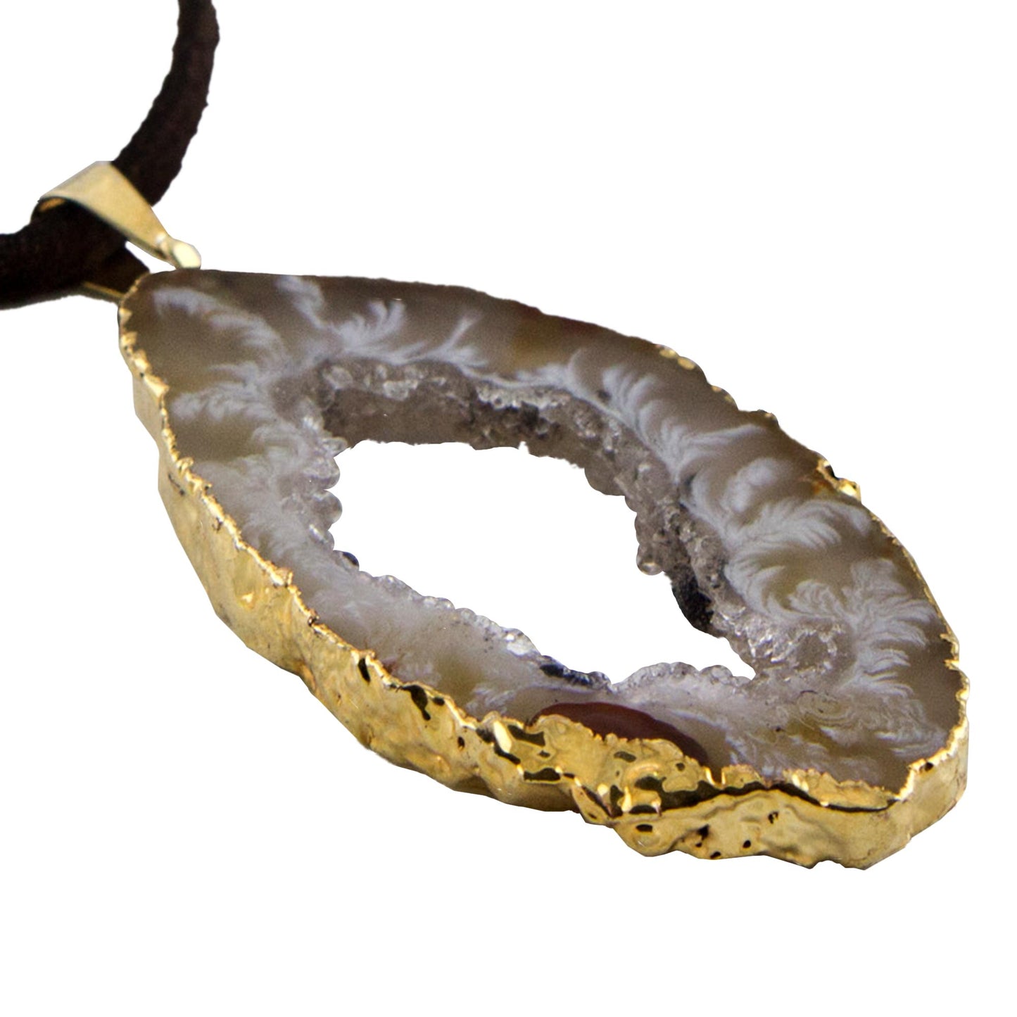 Magnificent Nature Agate & Gold Plated Pendant Leather Necklace