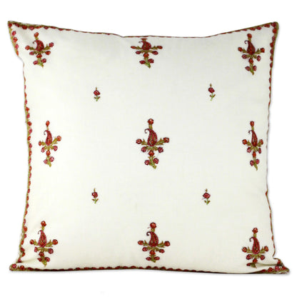 Paisley Blooms Cushion Cover Handcrafted in India Embroidered with Paisley