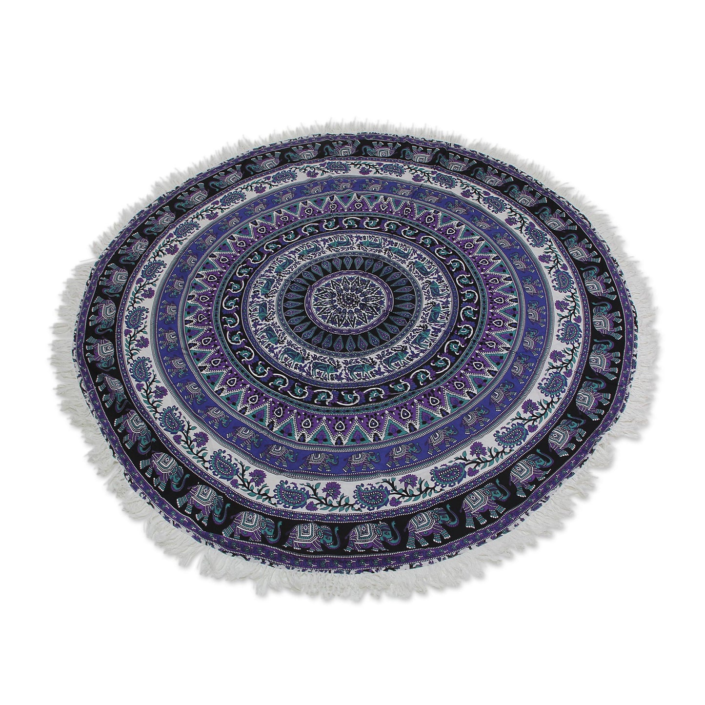 Beauty of Nature Mandala Indian Cotton Mandala Roundie with Elephant Design