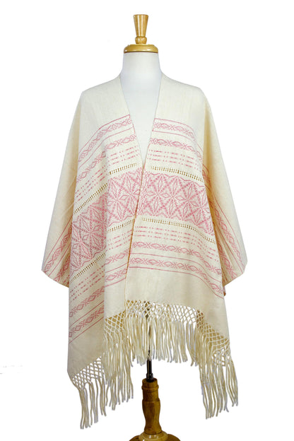 Pink Stars of Teotitlan Pink and Creamy Cotton Handwoven Zapotec Shawl