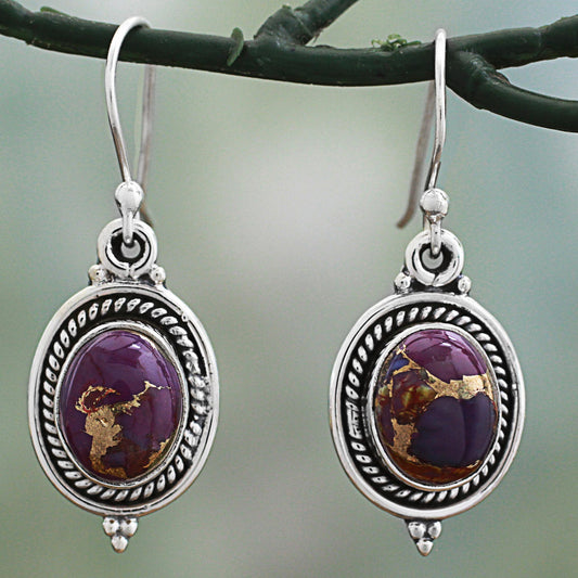 Purple Glory Hand Made Purple Turquoise Dangle Earrings from India