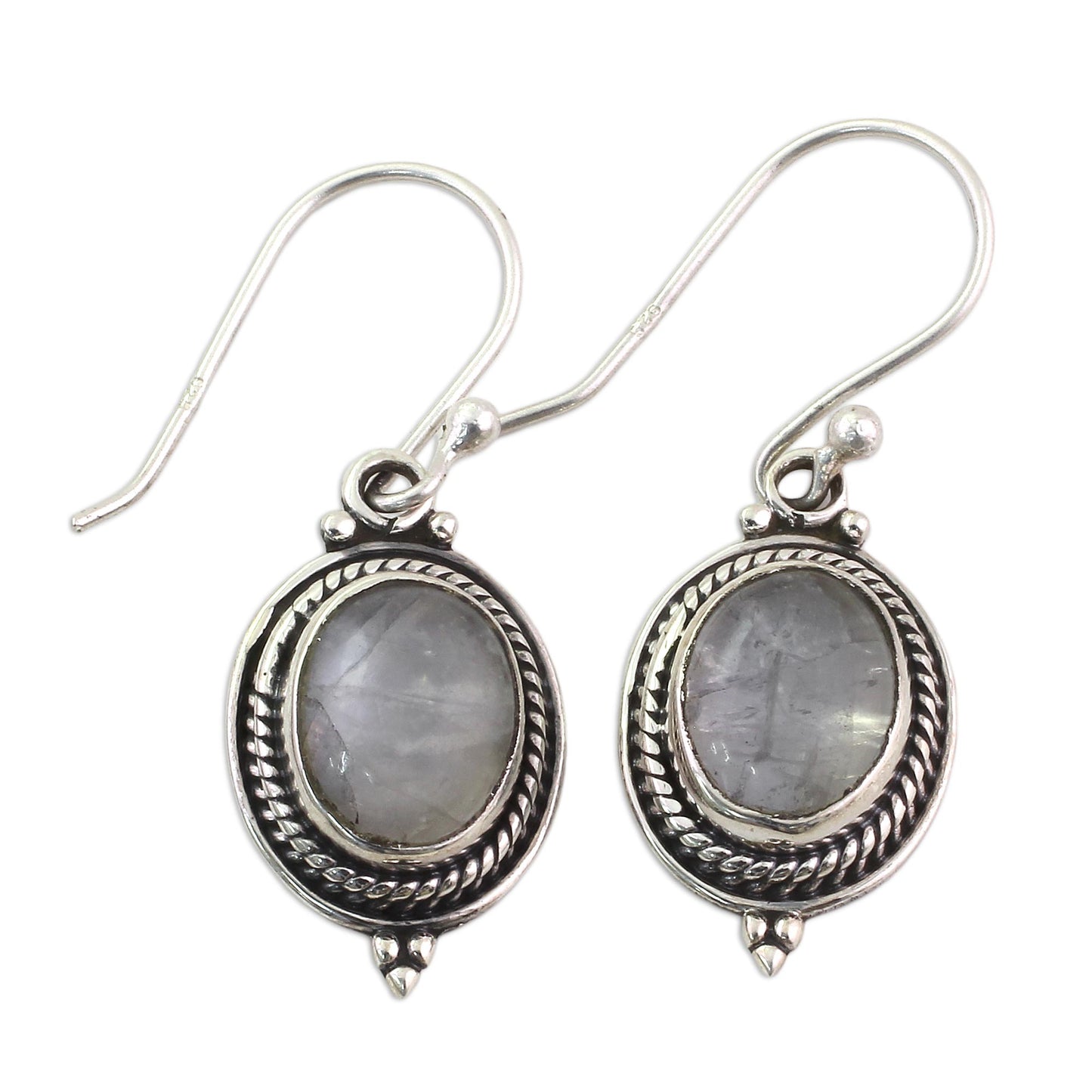 Moonlit Charm Sterling Silver Rainbow Moonstone Dangle Earrings India