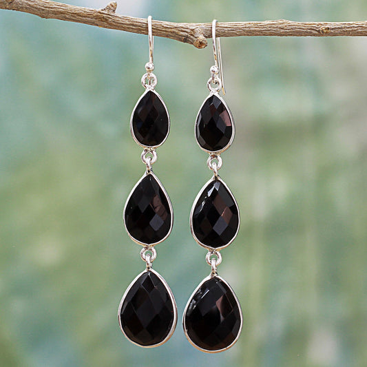 Magical Elegance Onyx Silver Dangle Earrings