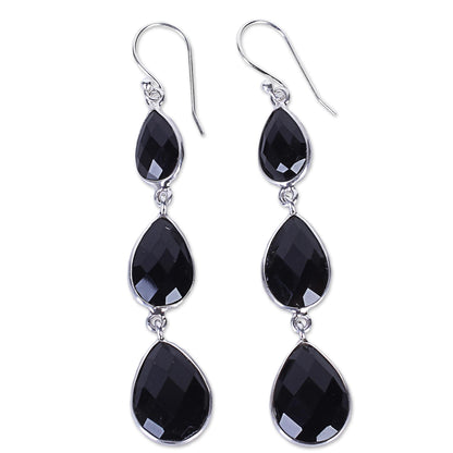 Magical Elegance Onyx Silver Dangle Earrings