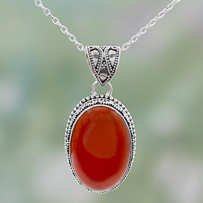 Fiery Glamour Carnelian Silver Pendant Necklace