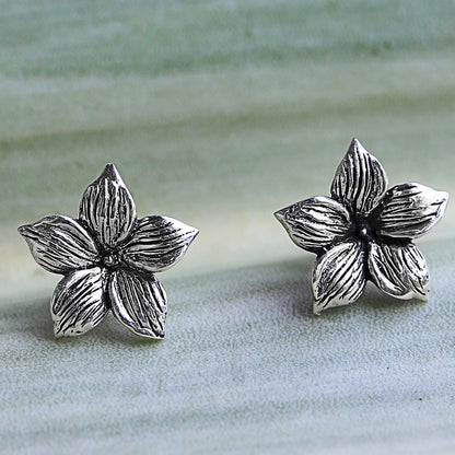 Jasmine Blossoms Sterling Silver Stud Earrings Floral Shape from Thailand