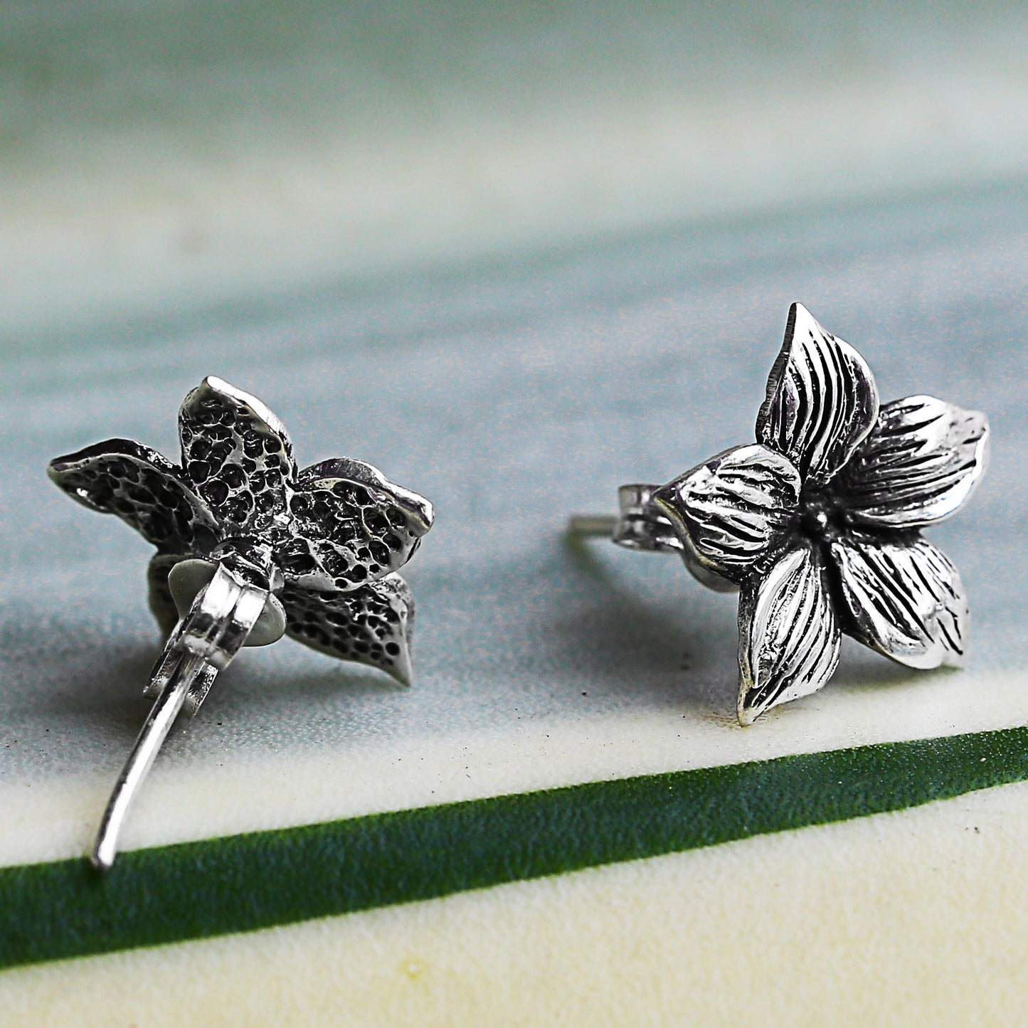 Jasmine Blossoms Sterling Silver Stud Earrings Floral Shape from Thailand