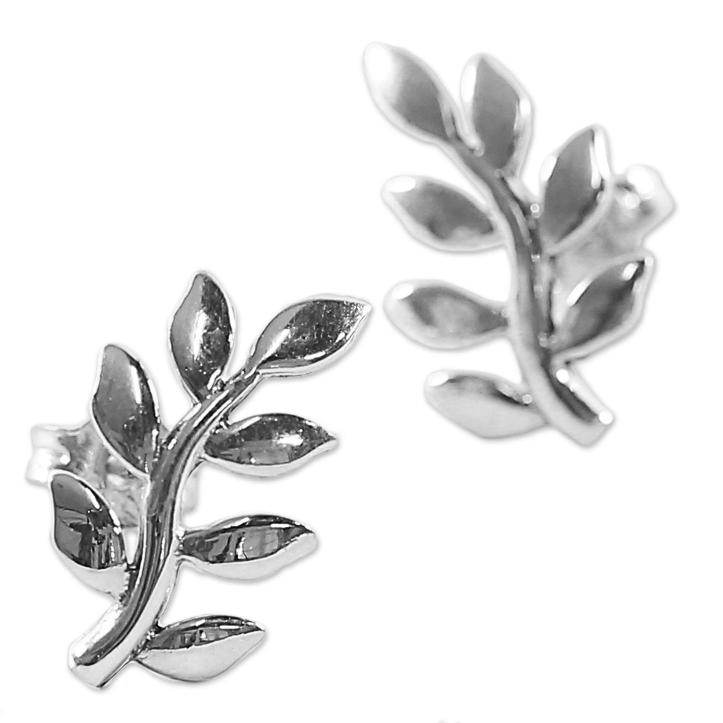 Peaceful Leaves Sterling Silver Button Earrings