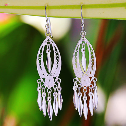 Shining Spears Silver Chandelier Earrings