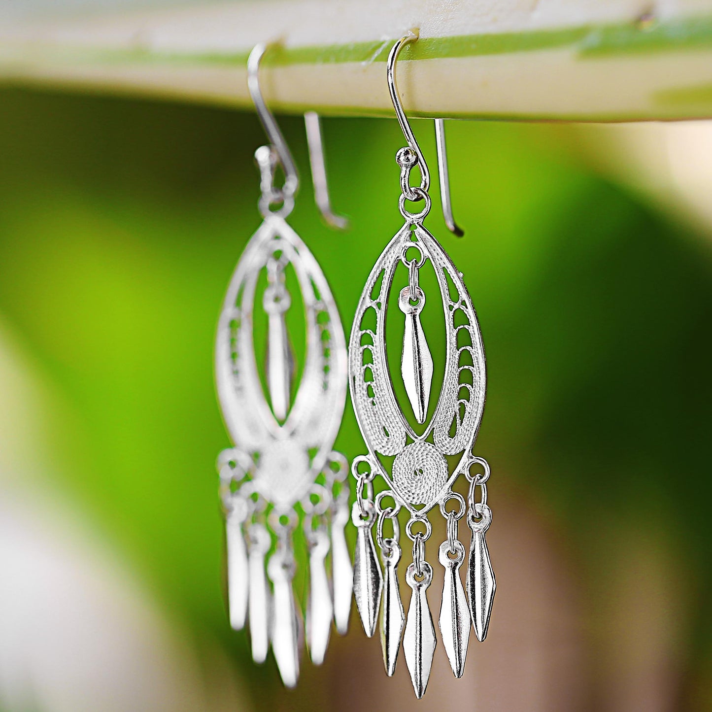 Shining Spears Silver Chandelier Earrings