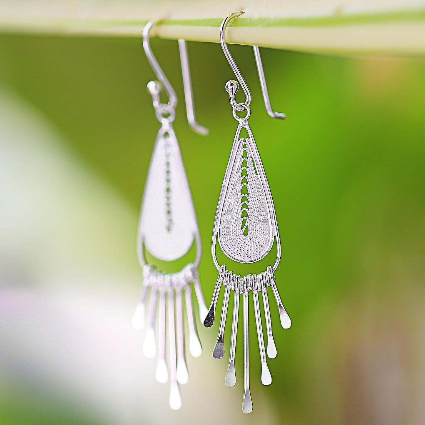 Piano Drops Sterling Silver Drop Filigree Chandelier Earrings Thailand