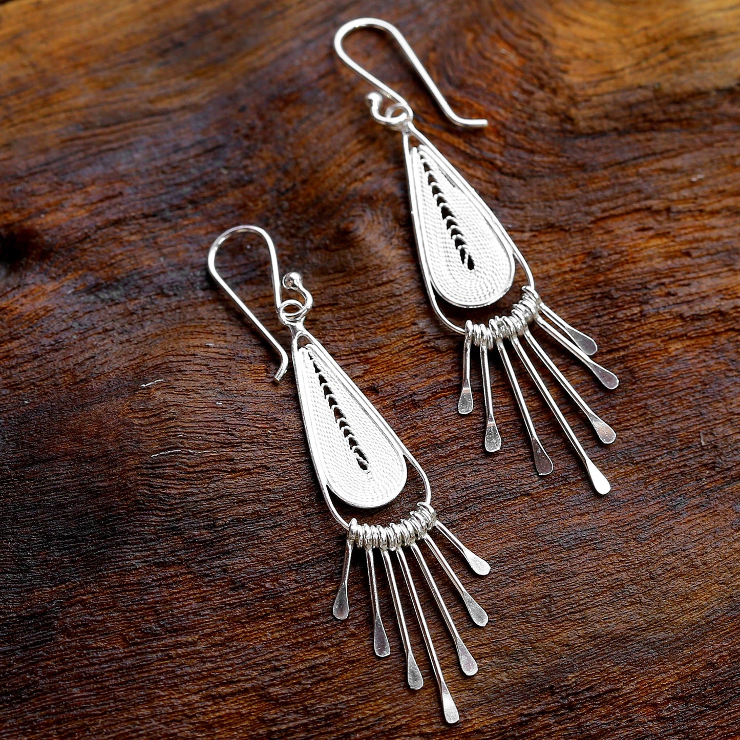 Piano Drops Sterling Silver Drop Filigree Chandelier Earrings Thailand