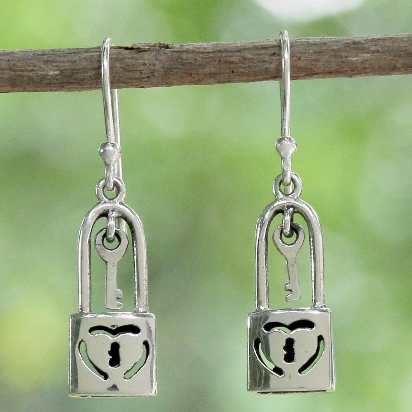 Under Lock and Key Sterling Silver Heart Lock Dangle Earrings from Thailand